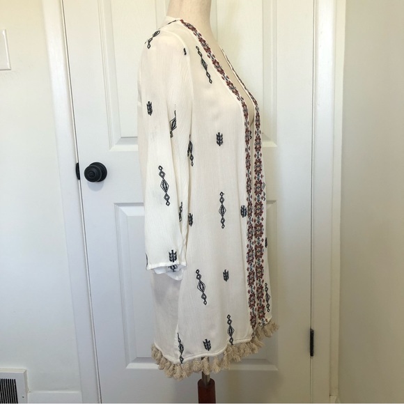 Xhilaration Jacket Coat Swimsuit Cover Up  Kimono Aztec Print Off White - Picture 4 of 7